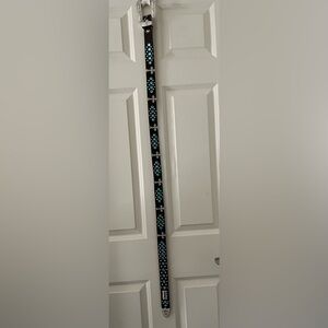 Vintage BHW brown Western cowgirl belt with rhinestones, turquoise cross, gems